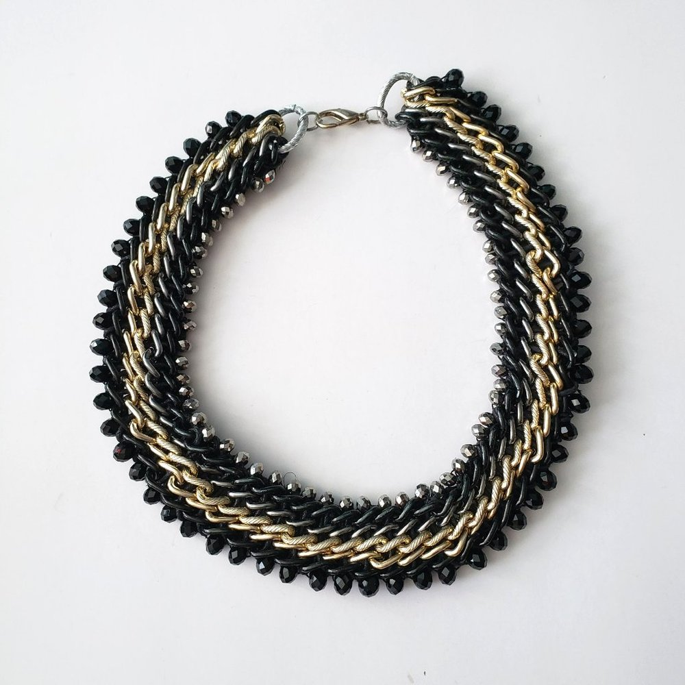 Thick Multi Black Gold Tone Chain Statement Choker Style Necklace